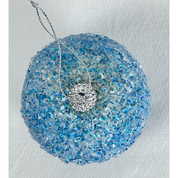 Blue and White Beaded 3” Christmas Ball Ornament with Sparkles Vintage - Picture 1 of 4